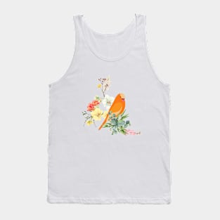 Blooming Flowers and Orange Color parrot Colorful Art Tank Top